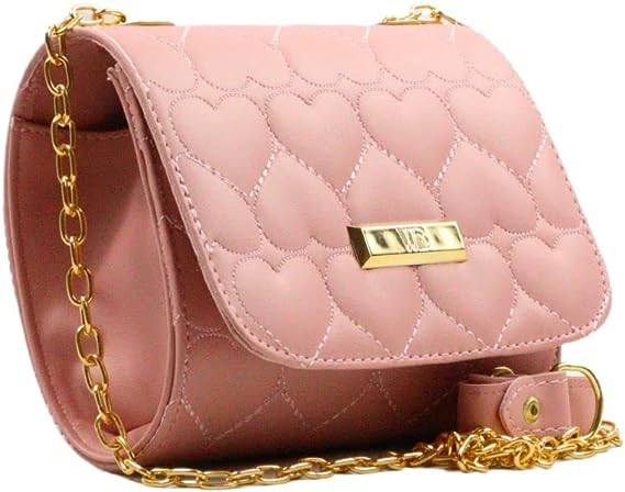 Bolsa Clutch Tiracolo Feminina Com Alça Em Corrente e Bordado em Coração