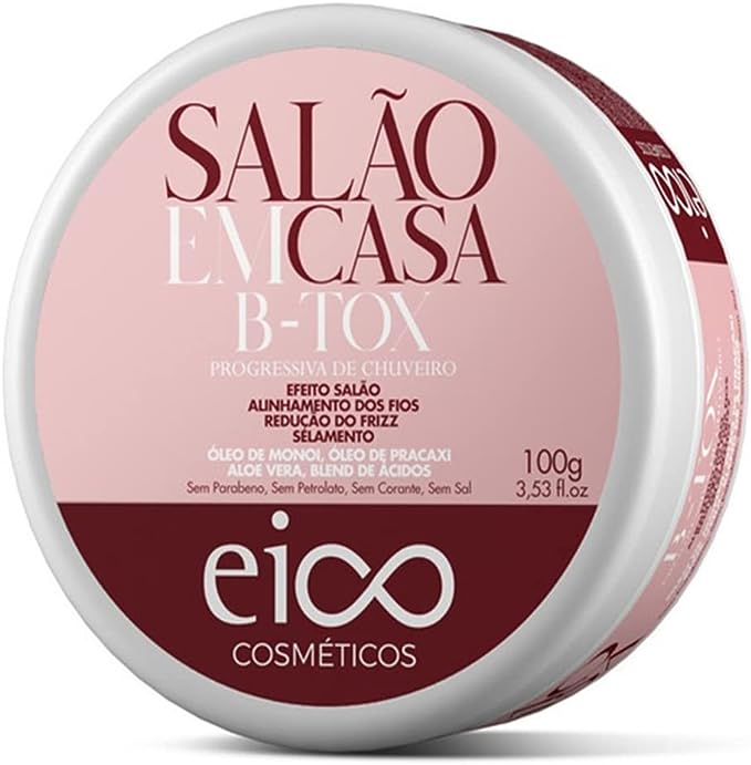 Eico Creme Alisante e Reconstrutor Capilar Salão Em Casa B-tox Progressiva De Chuveiro 100g Sem Formol