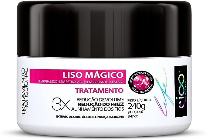 Eico Máscara Tratamento Creme de Hidratação Liso Mágico 240g Redução Volume e Frizz