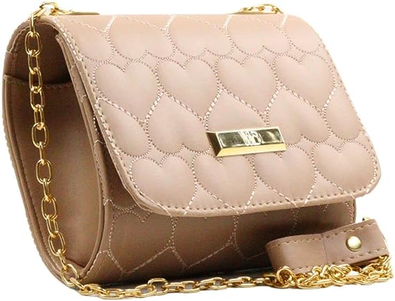 Bolsa Clutch Tiracolo Feminina Com Alça Em Corrente e Bordado em Coração