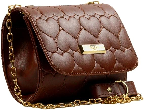 Bolsa Clutch Tiracolo Feminina Com Alça Em Corrente e Bordado em Coração